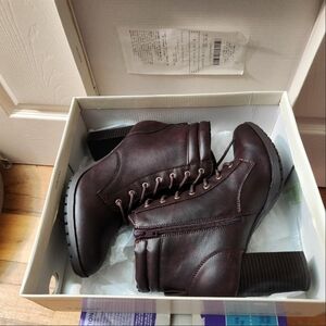 Burgundy / Brown Ankle Boots with Block Heel